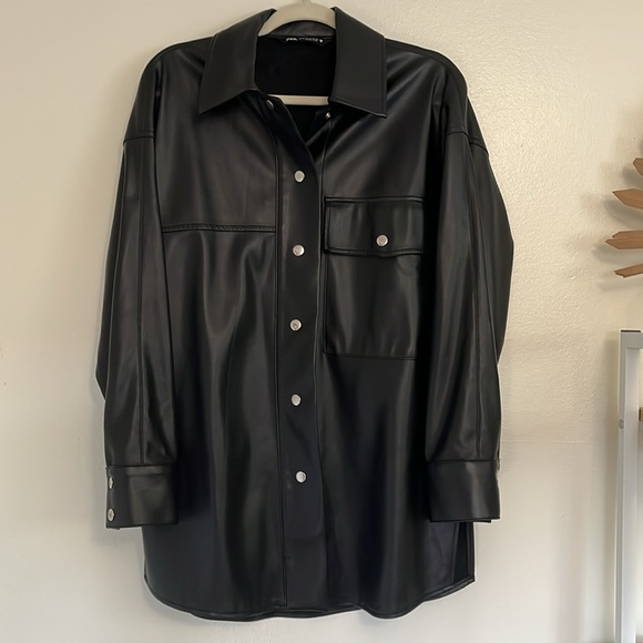Zara Faux Leather Overshirt Jacket - Picture 5 of 12